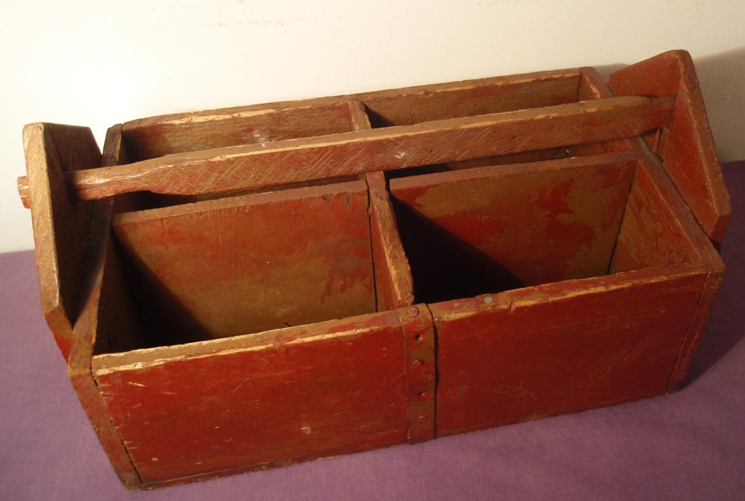 SALE Antique Primitive Wooden Tool Box Garden Tote.