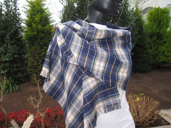 Flannel Shirt Fabric Shawl ScarfCamp BlanketNavy by ScarfAngel