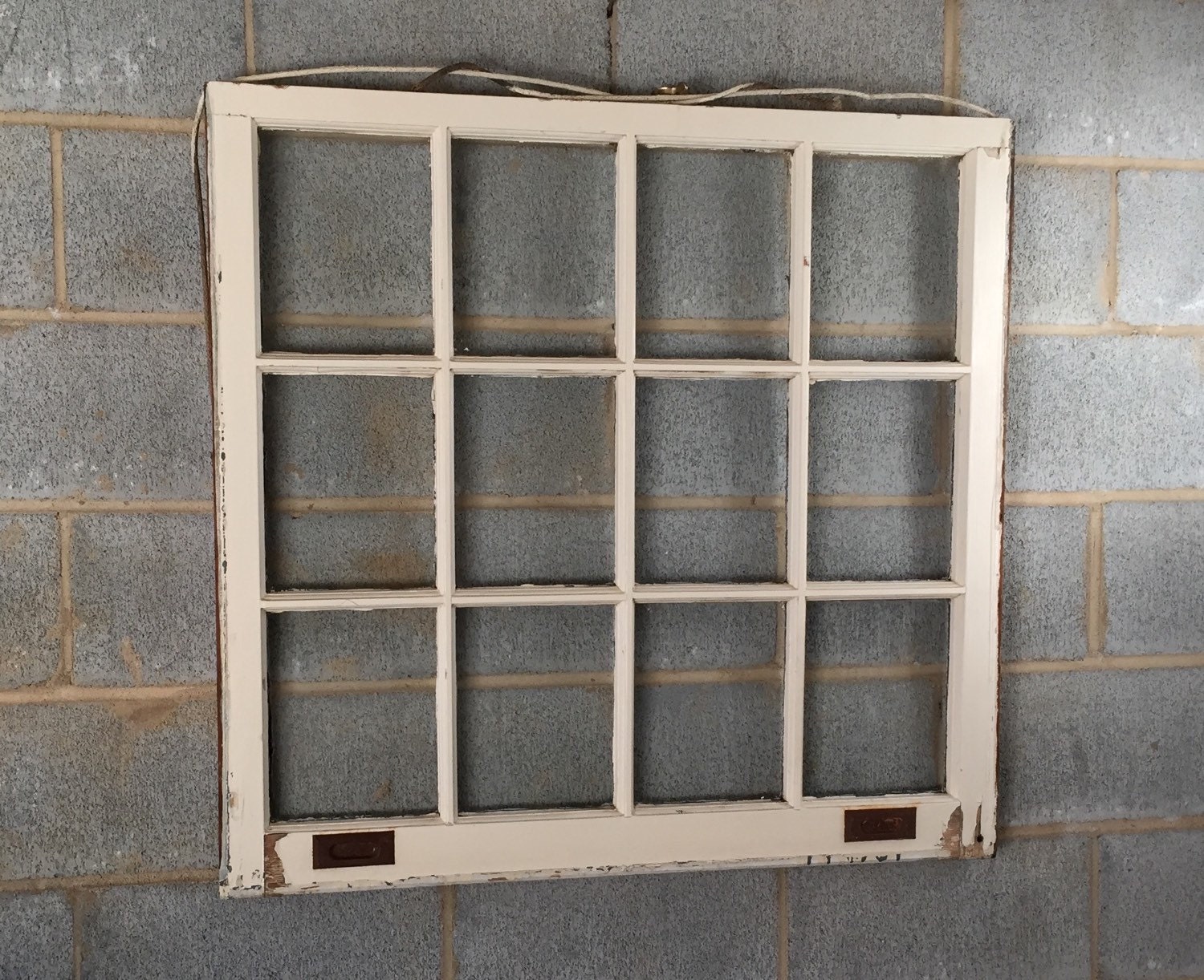 Vintage 12 Pane Window Frame 35W x 34H White Rustic
