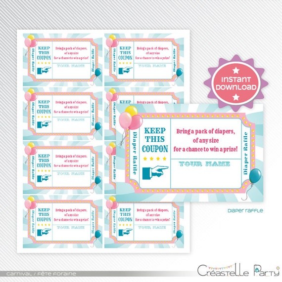 Pink carnival / circus diaper raffle, baby shower game printable - INSTANT DOWNLOAD Il_570xn