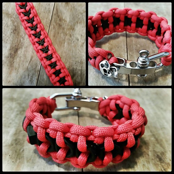 Red Interlocked Hex Nut Paracord Bracelet by CopperheadParacord