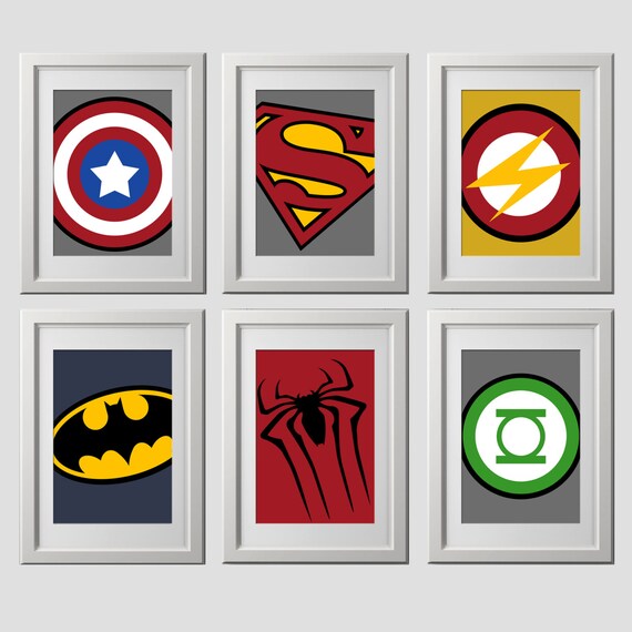 superhero wall art PRINTS super hero logo prints superhero