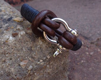 Men Bracelet-Leather Bracelet-Silver Bracelet-Men's Leather Bracelet-Mens Brown Bracelet-Men Metal Bracelet-Gifts for friends