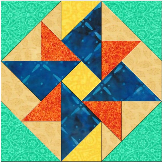 Double Windmill Pinwheel Paper Template Quilting Block Pattern