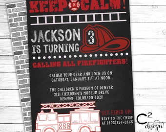 Keep Calm! Firefighter Birthday Invitation