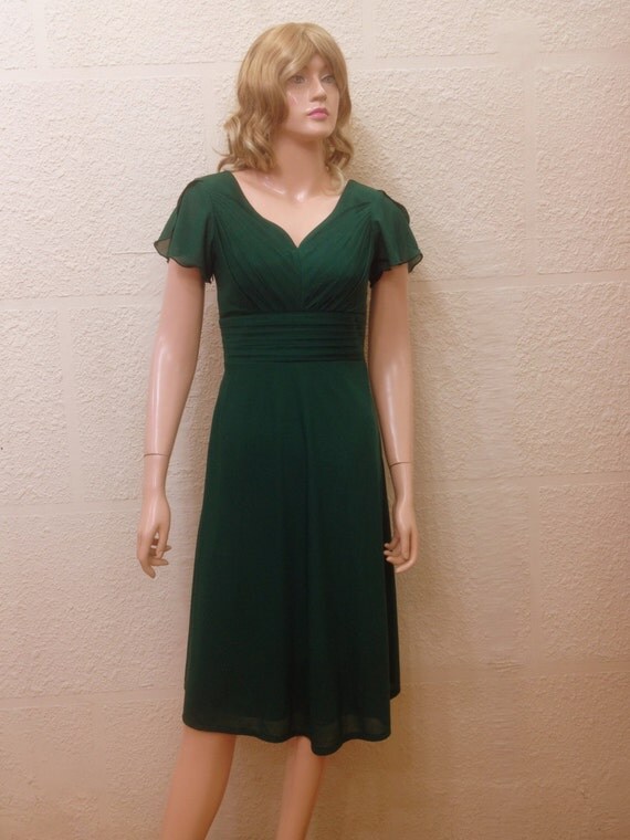 Dress With Sleeves. Dark Green Bridesmaid Dress