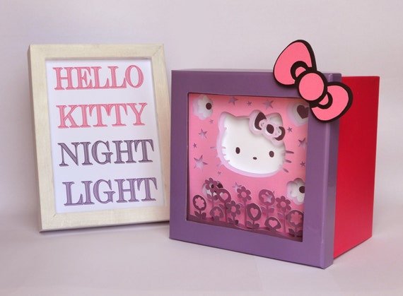 Hello Kitty shadow box with light Unique night by FairyCherry