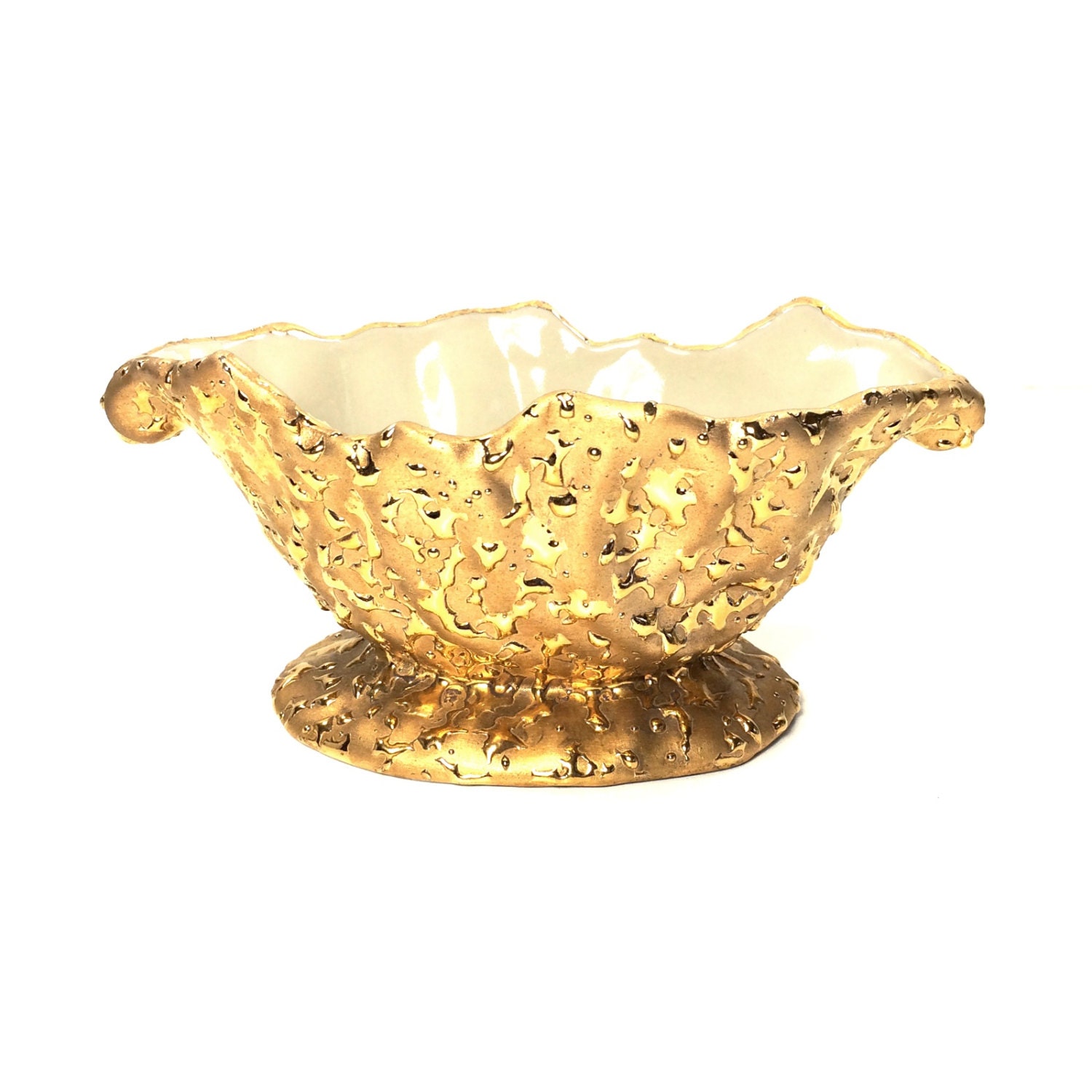 Vintage Weeping Gold Candy Dish with Footed by PrimaTreasures