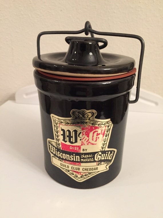Dark Brown Wisconsin Cheese Makers Guild Crock with Wire Bale