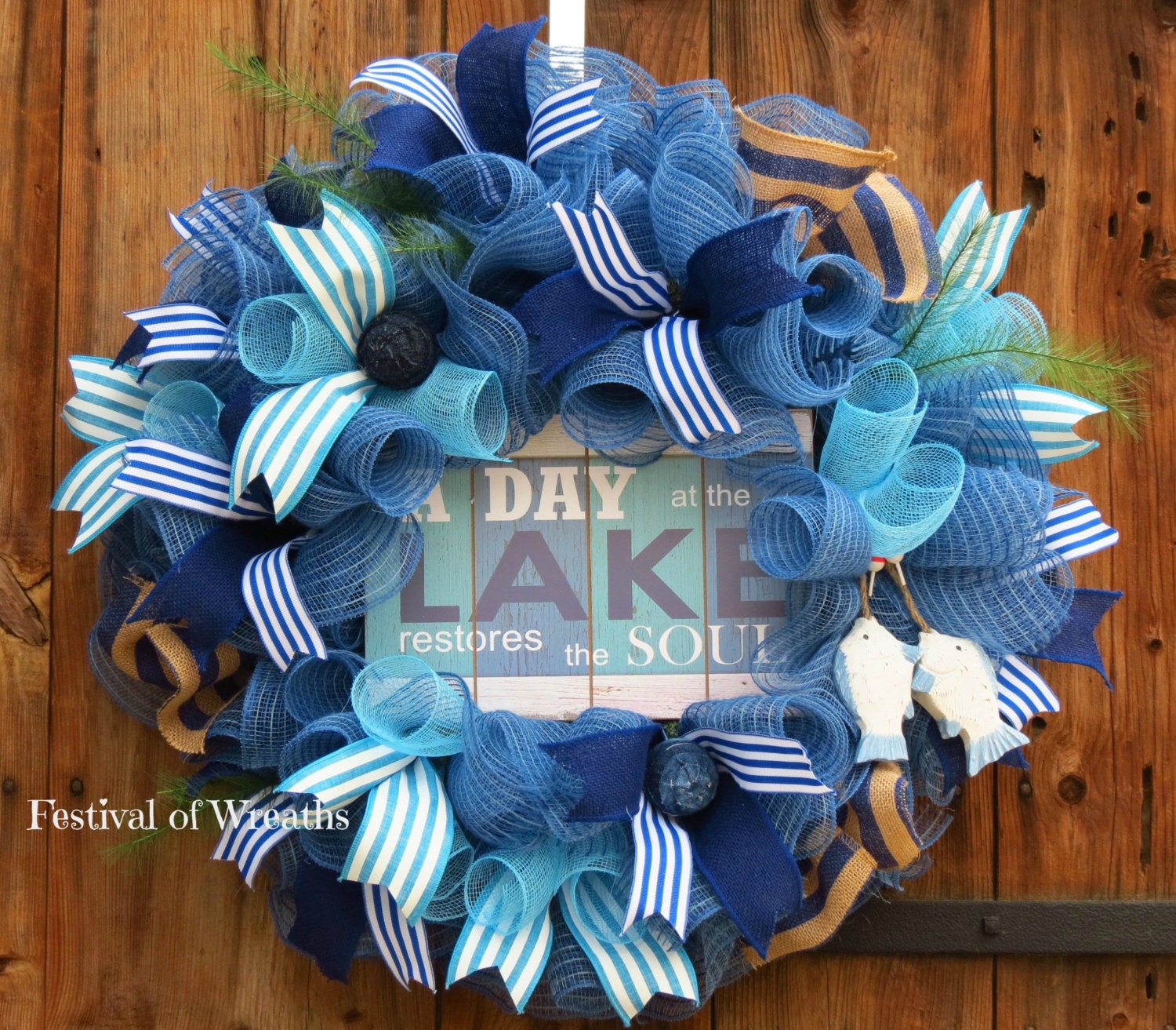 Summer Wreath Lake House Wreath Deco Mesh By Festivalofwreaths 