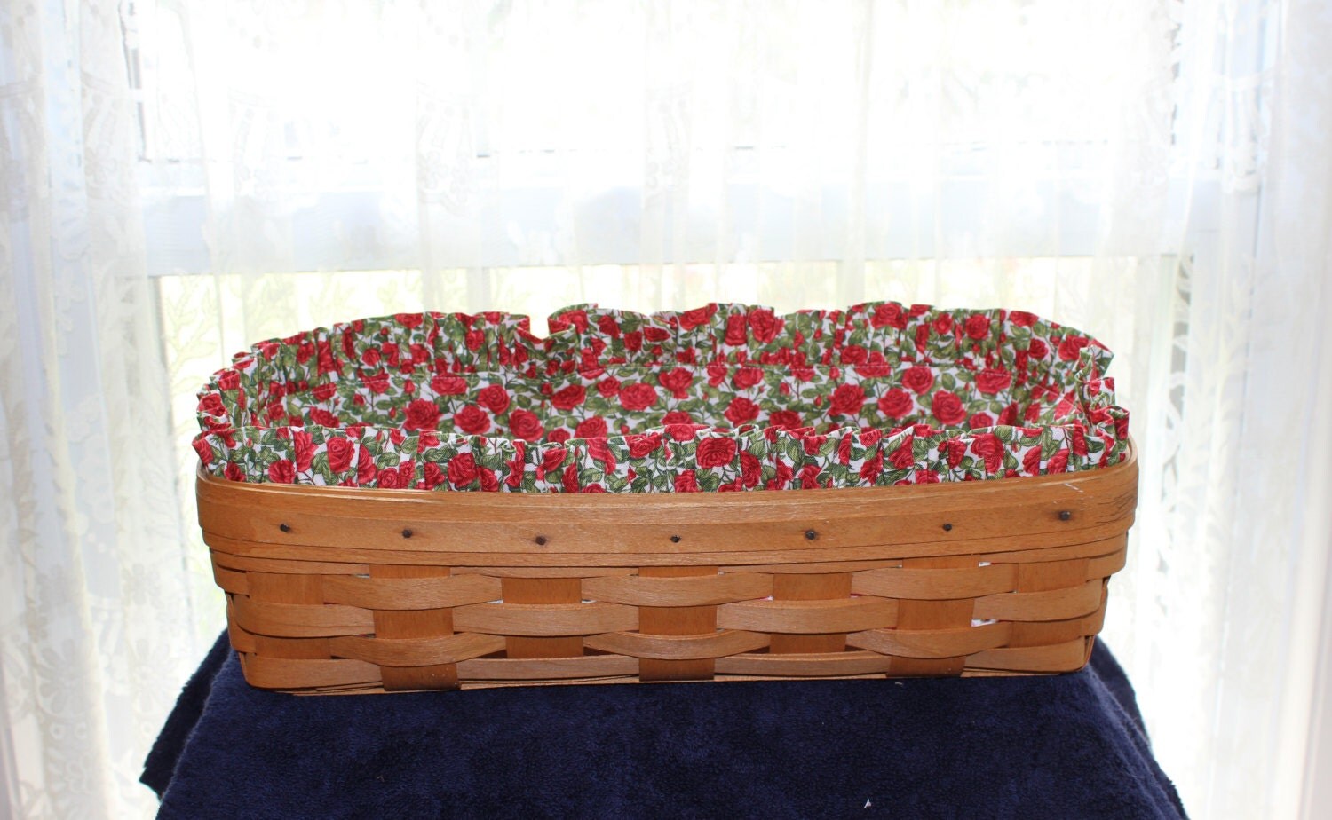 Longaberger Bread Basket Liner white with red by FarmersMarket501