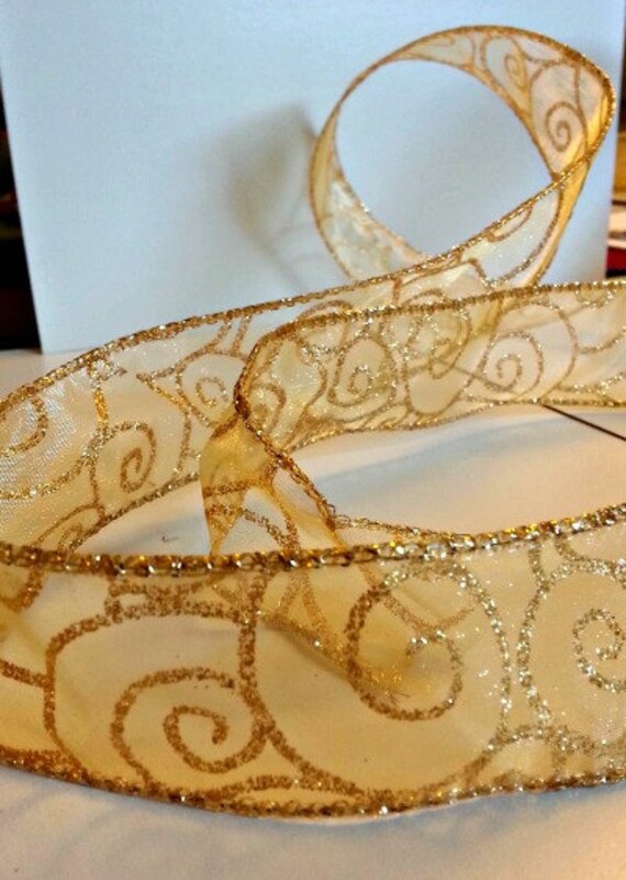 Ribbon Gold Glitter Swirl Ribbon sold by the yard by PartySurprise