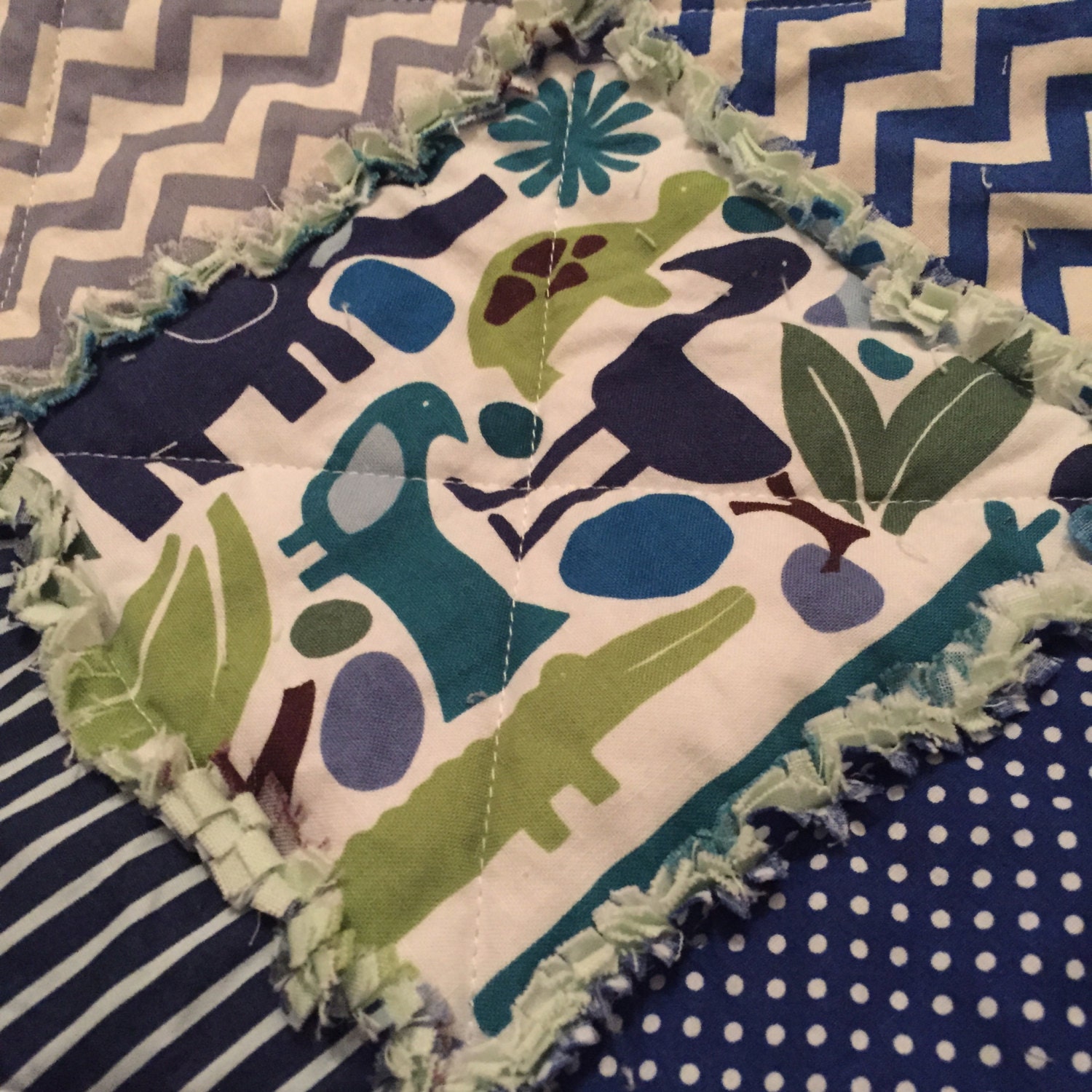 Boys Navy Grey Rag Cot Quilt
