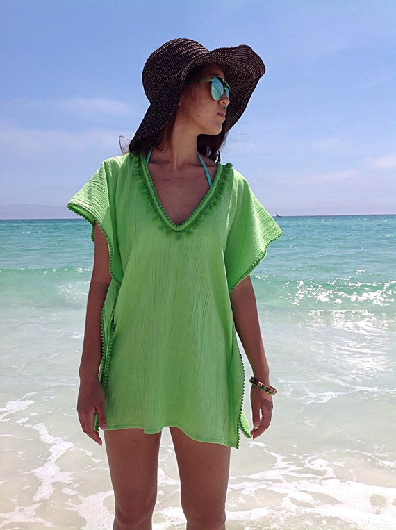 Beach cover ups Short coverup with Pom poms by YourBeachHouse