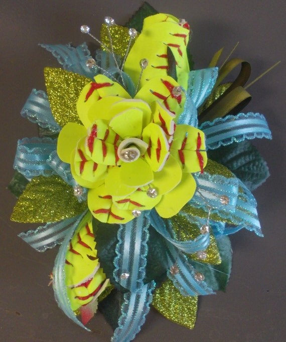 Softball Rose Corsage by JustALittleLagniappe on Etsy