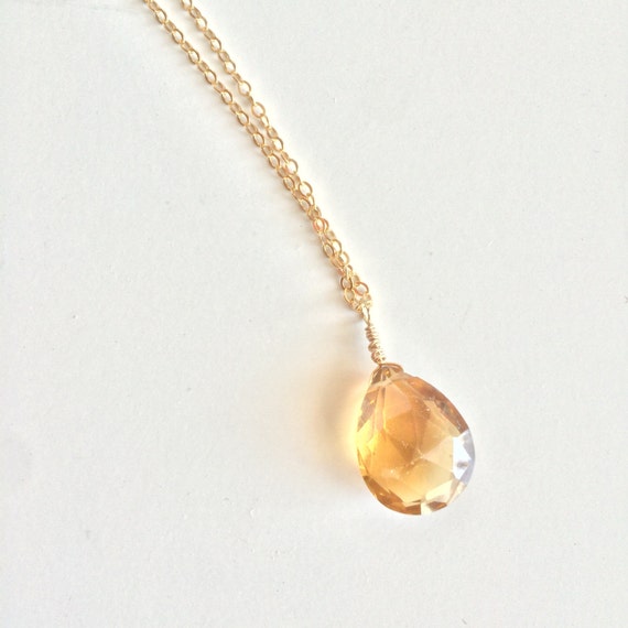 Clarity & Focus ~ Beautiful Handmade Gold Filled Wire Wrapped Whiskey Quartz Necklace ~ Gold Filled Chain - 14k Gold available upon Request