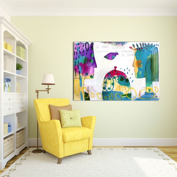 GICLEE print BLUE abstract print of painting with yellow