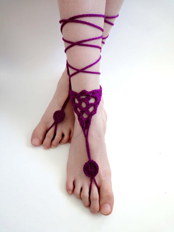 Crochet Barefoot Sandals. Purple or 27 colors. Woman's Foot Jewelry ...