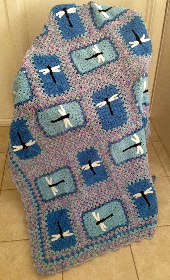 Dragonfly Square Crochet Blanket