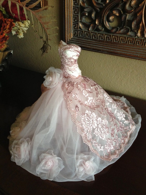 Paper Mache Doll Art Dress Pink Dress pink lace wedding
