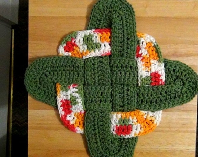 Crochet Hot Pad - Celtic Knot Design Hot Pad - Fall Colors Handmade Trivet - Thanksgiving Decor
