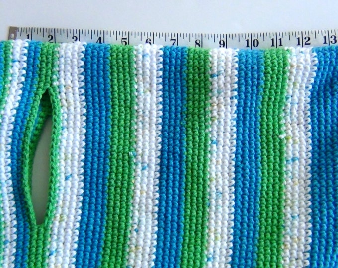 Cotton Tote Bag - Crochet Tote Bag - Blue, Green, White, Fleck Farmers Market Tote Bag