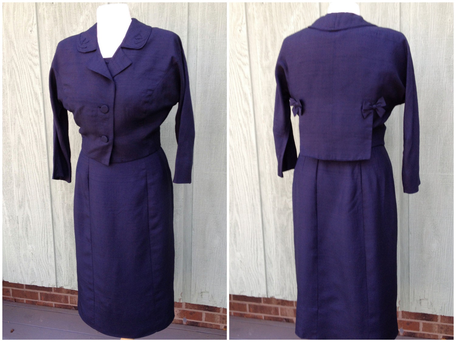 1940s Navy Blue Dress and Jacket Suit from Brown Dress