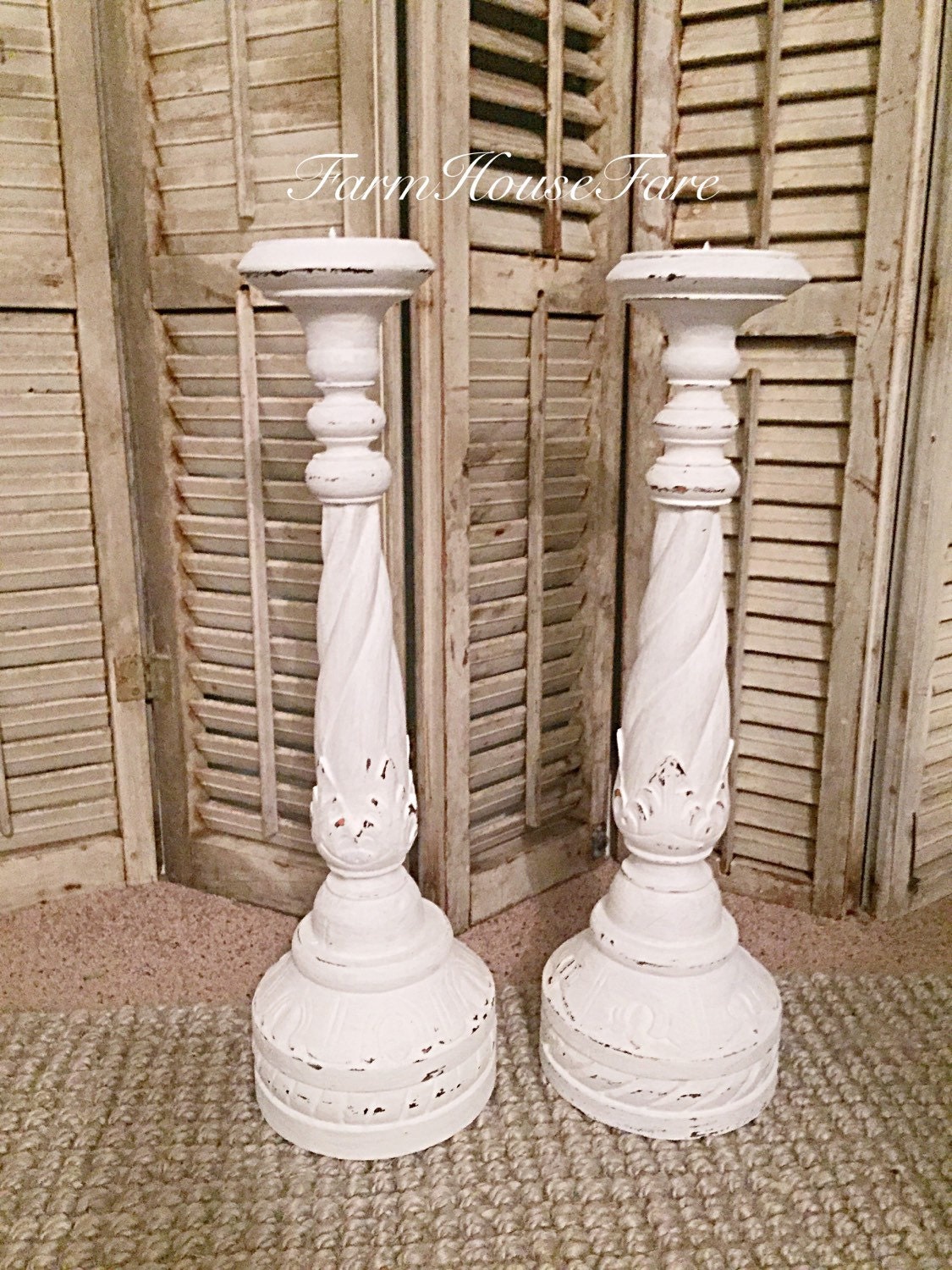 Tall Shabby Chic Candle Holders French White By Farmhousefare