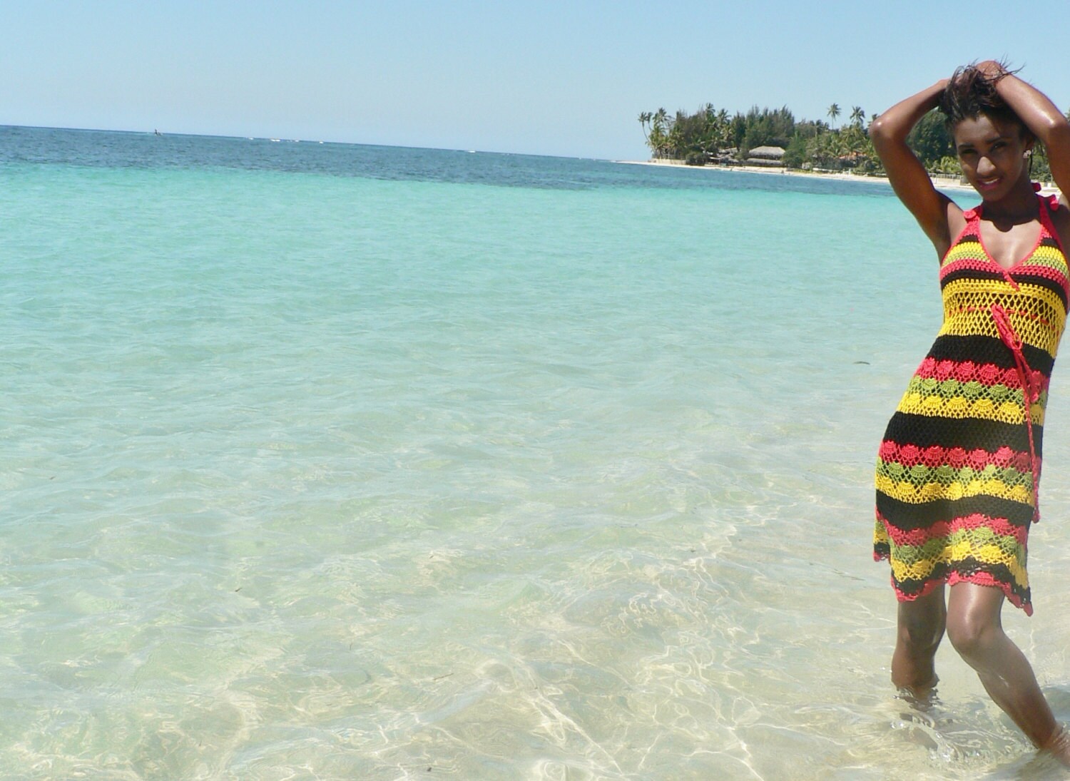 Handmade crochet dress 02 Jamaican Rasta colors. by TIMELESSTRADE