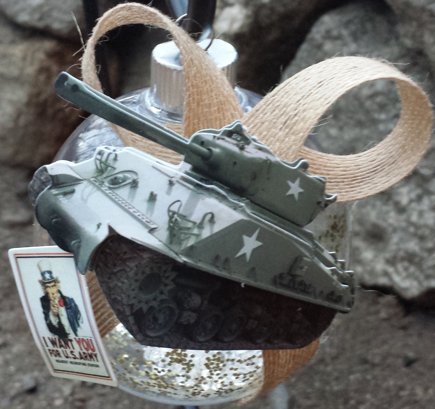 WW2 Christmas Ornament Sherman Tank & Uncle Sam by BeautifulBalls