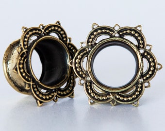 Esha Brass Plugs - Ear Plugs - Ear Gauges - Tribal Plugs - Indian Plugs - Piercing Plugs - Gauge Jewelry - Ear Tunnel - Brass Tunnel (BT1)