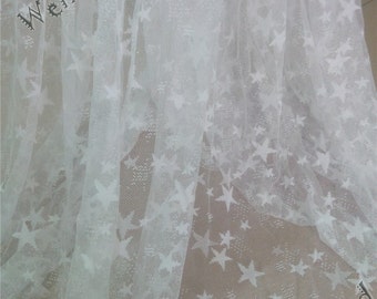Off White star lace fabric, Stretch lace fabric, 4-way stretch lace, floral stretchy lace, tulle fabric, stretch fabric W080502