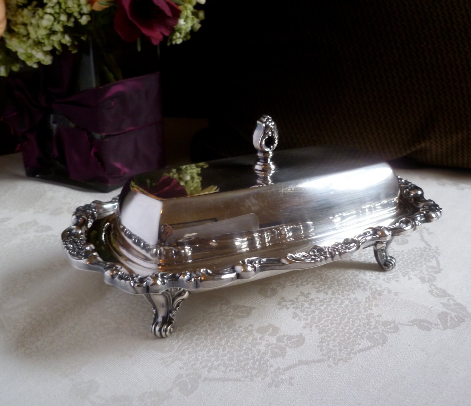 Silverplate butter dish with glass liner. Poole silversmith’s Lancaster