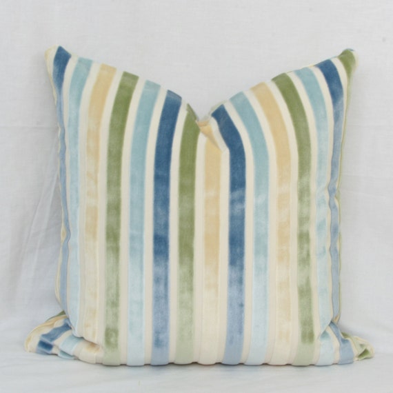 Items similar to Pastel stripe velvet decorative throw pillow cover. 18 x 18. 20 x 20. 22 x 22 ...
