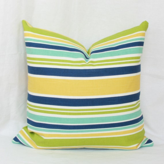 Items similar to Beach stripe decorative throw pillow cover. 18" x 18