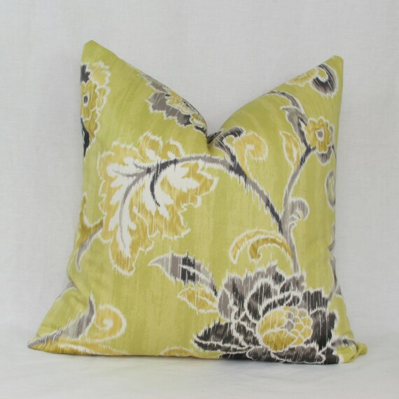 Items similar to Green gray floral decorative throw pillow cover. 18" x