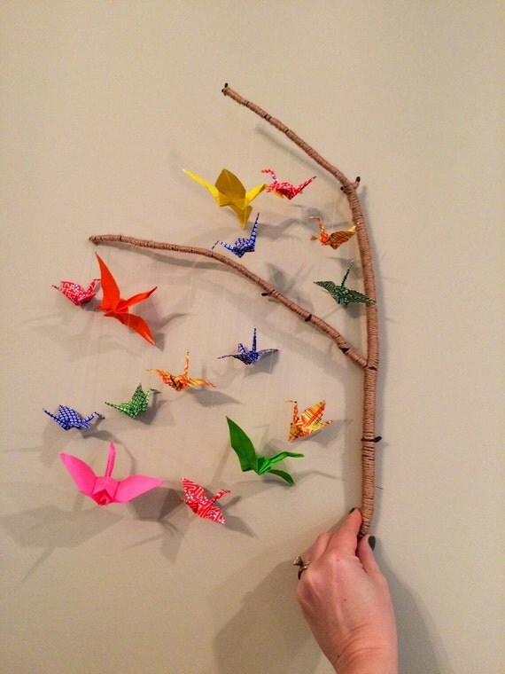 Paper Cranes on a branch origami mobile vase decor flowers