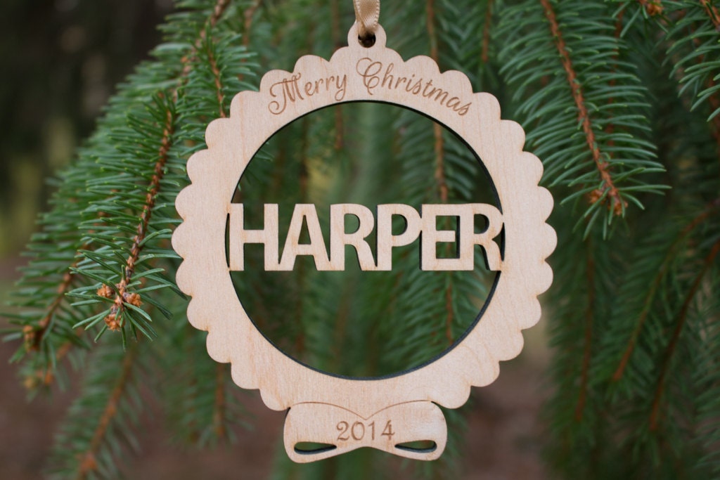 Personalized Christmas ornament , Custom Name Christmas ornament , laser cut wooden engraved ornament