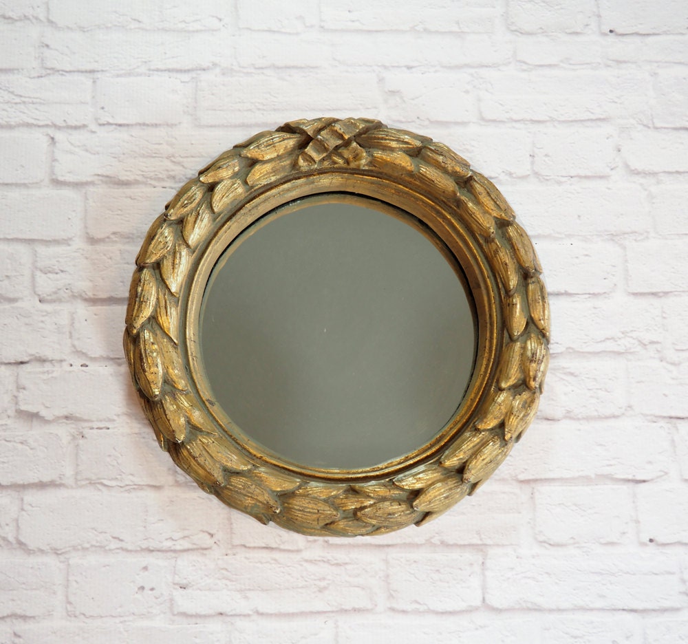 Small Round Gold Carved Wall Mirror Baroque Art Nouveau