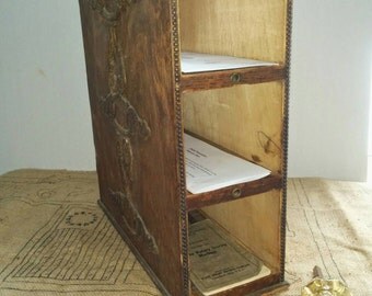 Vintage wooden box,wood mailbox holder,antique storage box,index card ...