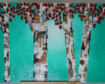 Items similar to Original Acrylic Birch Tree Painting 16x20 on Etsy