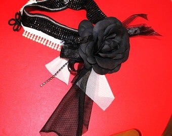 SALE Urban belt , boho sash belt, flower belt,belt for dress, wide elastic belt, , statement accessory, black and white belt