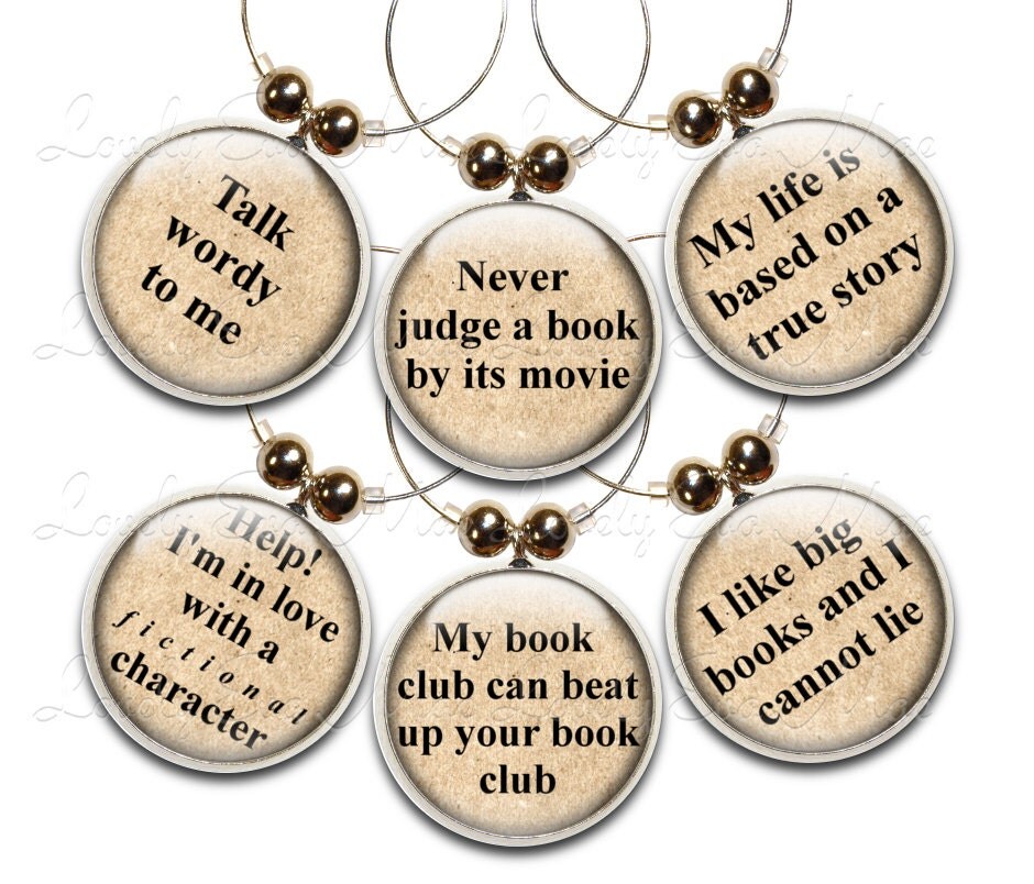 Book Club Wine Glass Charms Set of 6 Book Lover by LovelyEvaMae