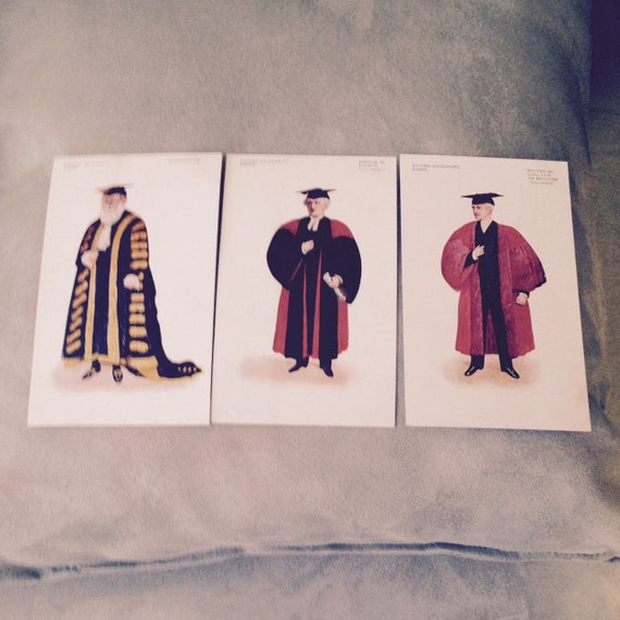 3 Oxford University Robes Postcards Circa 1909 by Muskmellons