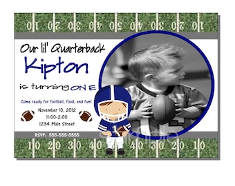 ON SALE NOW Football Invitation Birthday Party Blue and Gray - Digital or Printed