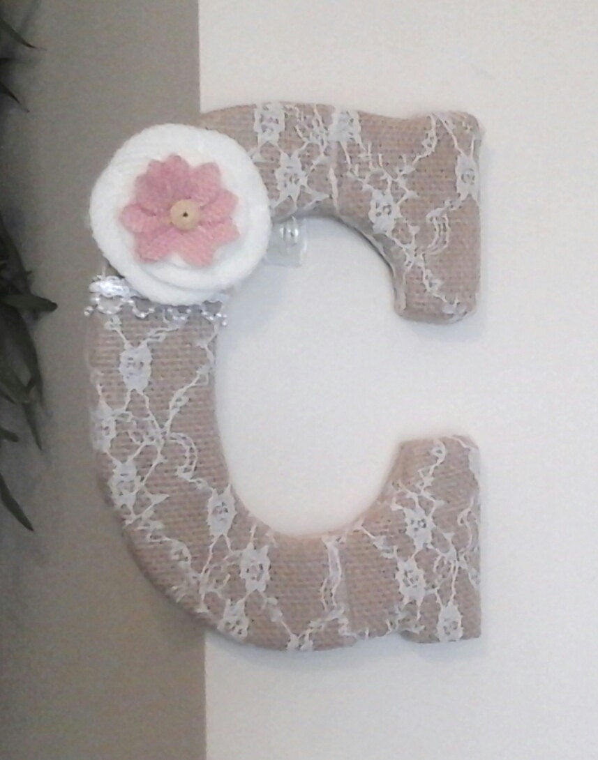 burlap lace wrapped letter letters A to Z by GiftsByWhatABeautifu