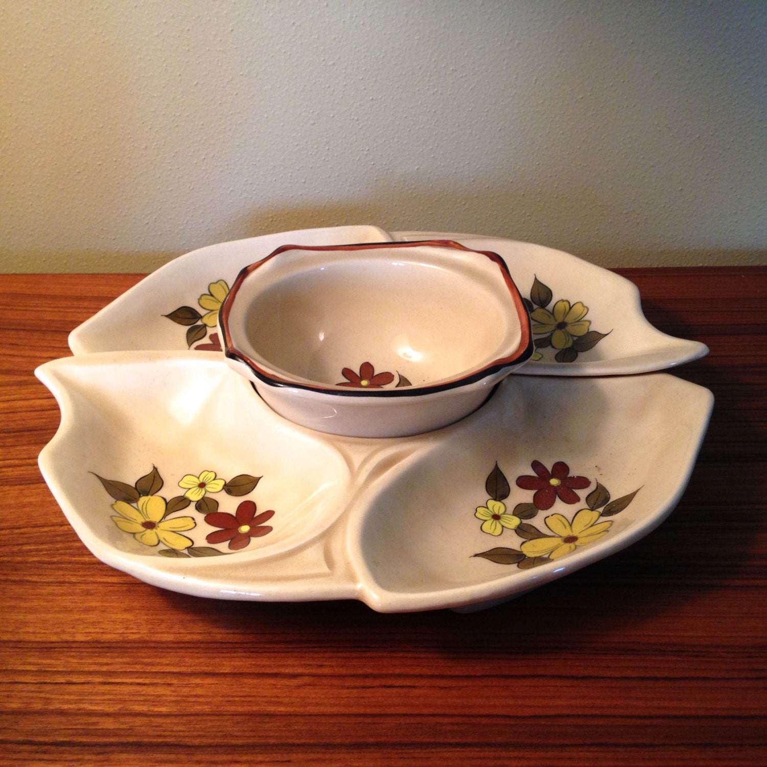 Vintage California Pottery ceramic relish tray serving dish Haute Juice