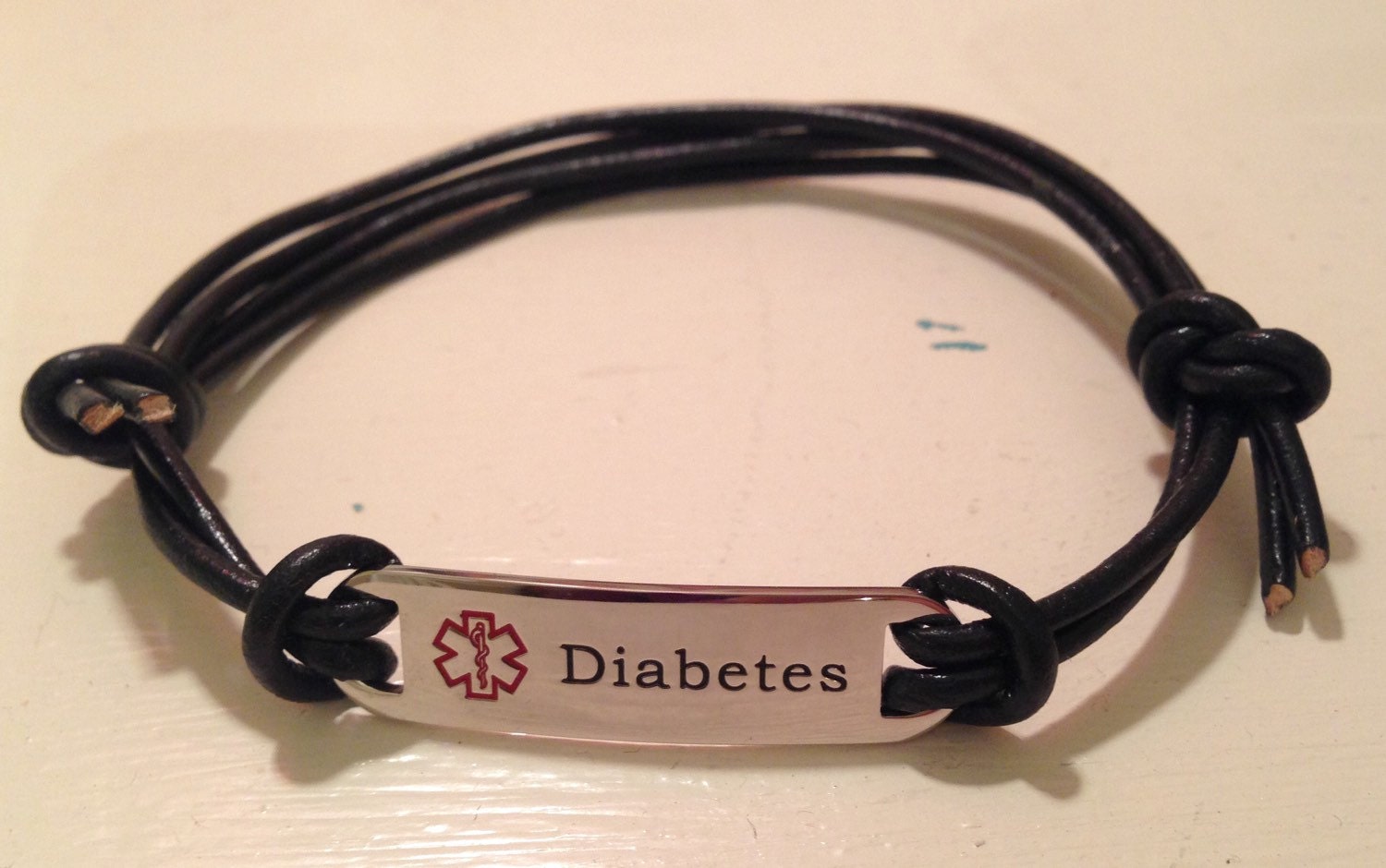 Handmade Leather Diabetes Medic Alert Bracelet 9505