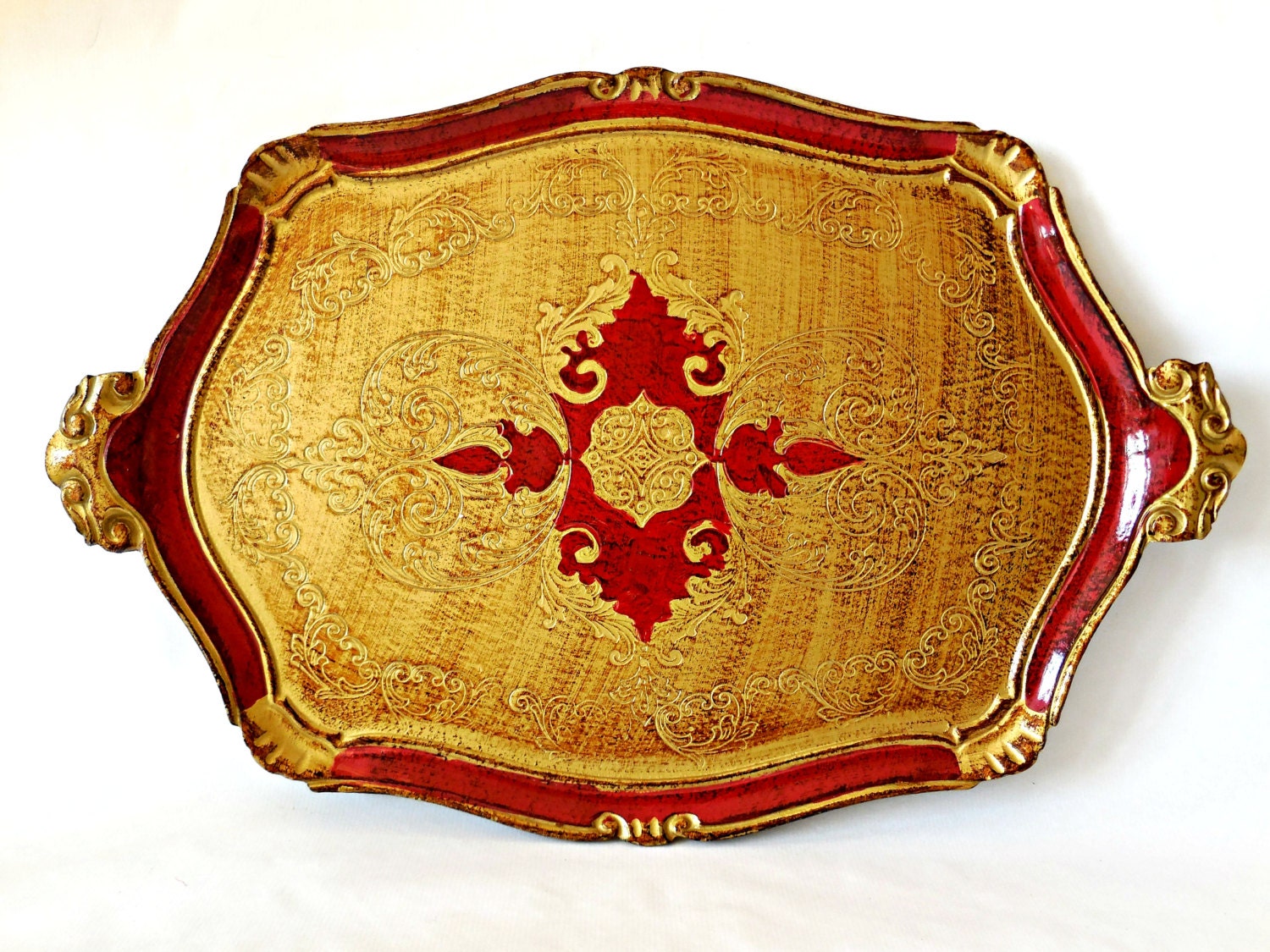 SALES 20% OFF Big Italian Vintage Florentine Wooden Tray. gold