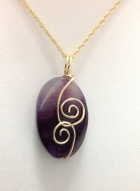 Natural Painted Purple Agate Pendant made of 14k gold filled